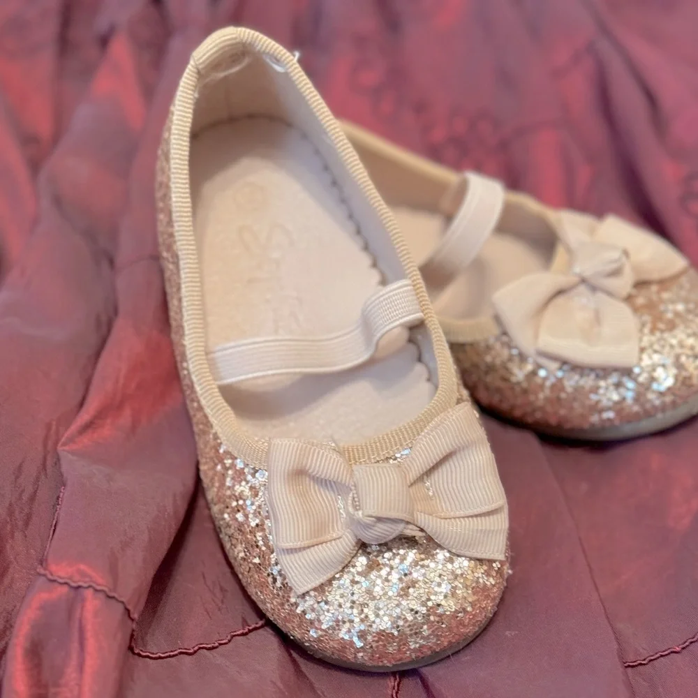 Sophie / Girl Champagne Glitter Bow Shoes Size 24 ( 7.5-8 USA)